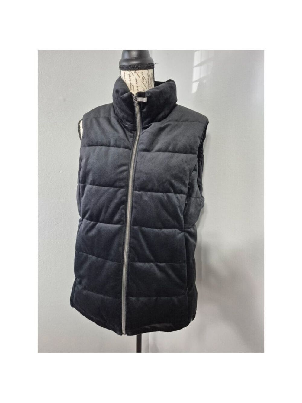 Women's ZEROXPOSUR Black Puffer Faux Suede Soft Zip Up Vest L
